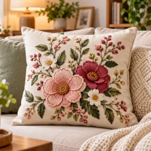 Embroidered Throw Pillow Cover